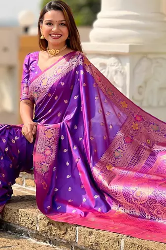 Violet elegant art silk woven saree with rich zari border