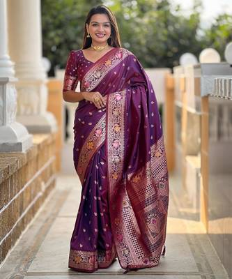 Wine elegant art silk woven saree with rich zari border 1