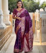 Wine elegant art silk woven saree with rich zari border