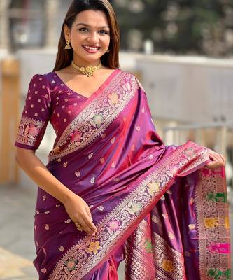 Wine elegant art silk woven saree with rich zari border 4