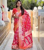 Pink elegant art silk woven saree with rich zari border