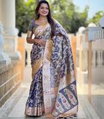 Grey elegant art silk woven saree with rich zari border