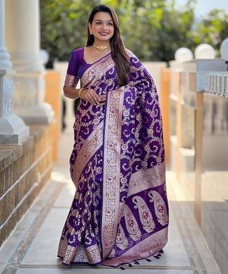Purple elegant art silk woven saree with rich zari border 1