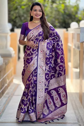 Purple elegant art silk woven saree with rich zari border