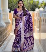 Purple elegant art silk woven saree with rich zari border