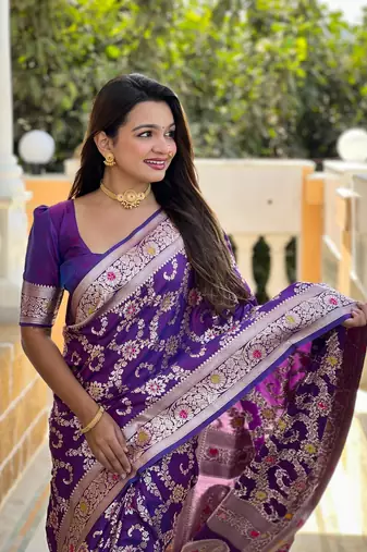 Purple elegant art silk woven saree with rich zari border