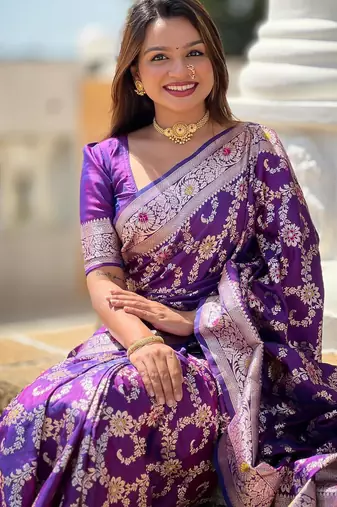 Purple elegant art silk woven saree with rich zari border
