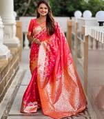 Pink elegant art silk woven saree with rich zari border