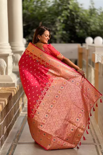 Pink elegant art silk woven saree with rich zari border