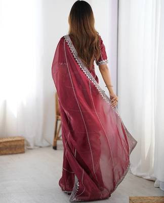 Maroon thread sequin organza silk party wear saree 5