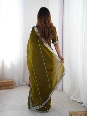 Mahendi thread sequin organza silk party wear saree 5