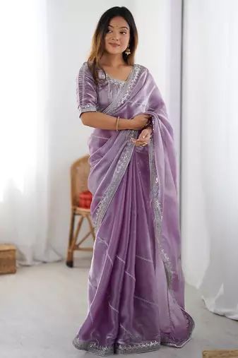 Lavender thread sequence organza silk party wear saree