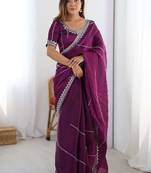 Wine thread sequence organza silk party wear saree