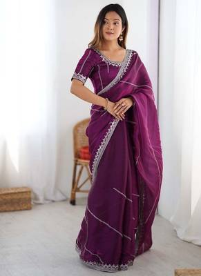 Wine thread sequin organza silk party wear saree 2