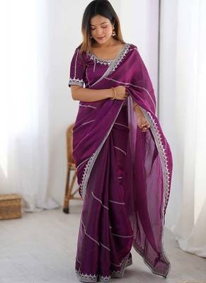 Wine thread sequin organza silk party wear saree 3