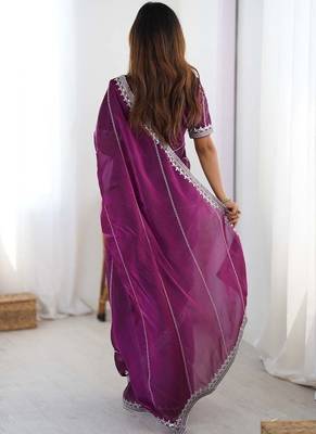 Wine thread sequin organza silk party wear saree 5