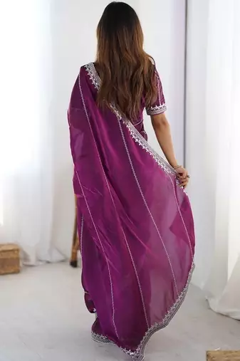 Wine thread sequin organza silk party wear saree
