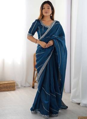 Rama thread sequin organza silk party wear saree 1