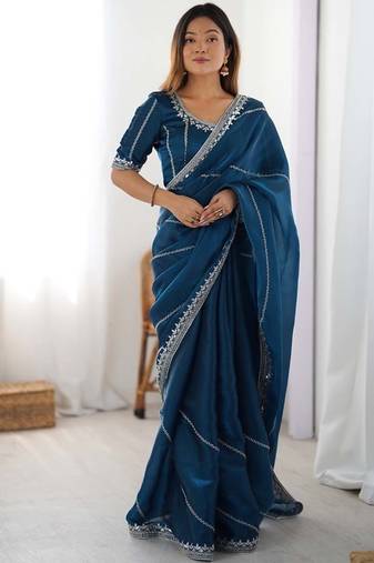 Rama thread sequence organza silk party wear saree