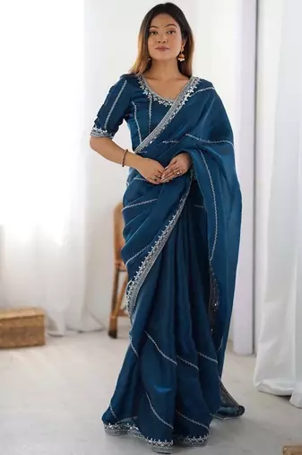 Rama thread sequence organza silk party wear saree