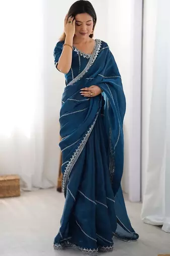 Rama thread sequin organza silk party wear saree