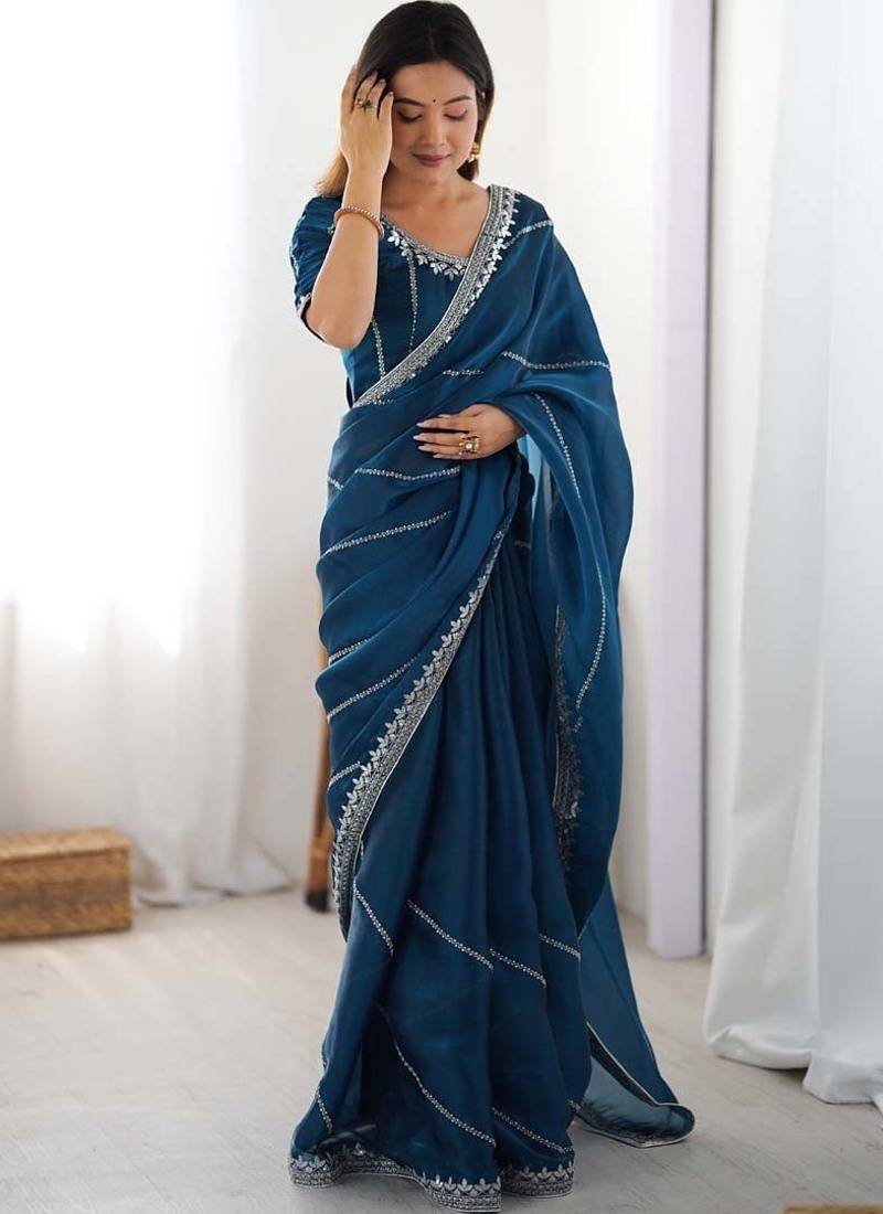 Rama thread sequence organza silk party wear saree