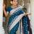 Turquoise elegant art silk woven saree with rich zari border