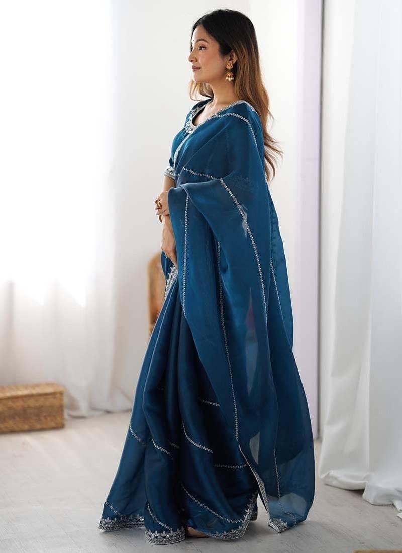 Rama thread sequence organza silk party wear saree