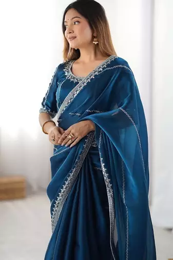 Rama thread sequin organza silk party wear saree