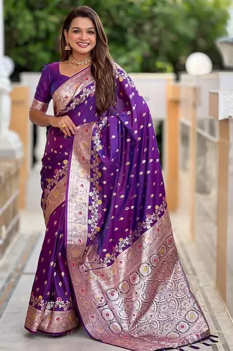 Purple elegant art silk woven saree with rich zari border