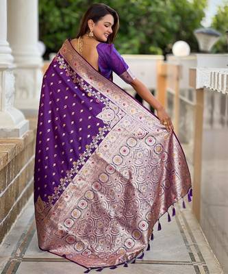 Purple elegant art silk woven saree with rich zari border 2