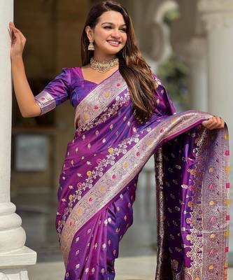 Purple elegant art silk woven saree with rich zari border 3