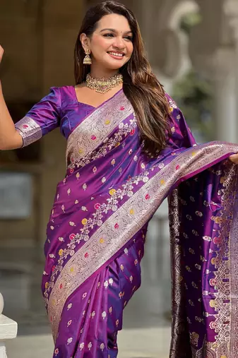 Purple elegant art silk woven saree with rich zari border