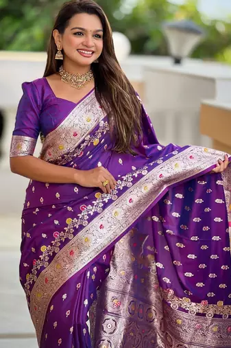 Purple elegant art silk woven saree with rich zari border