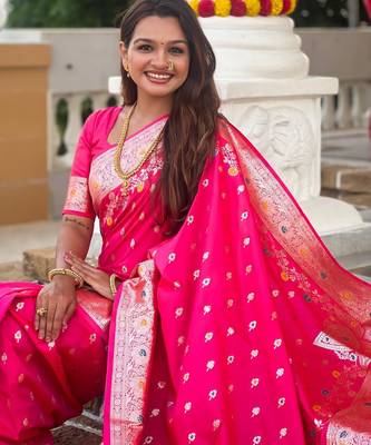 Pink elegant art silk woven saree with rich zari border 5