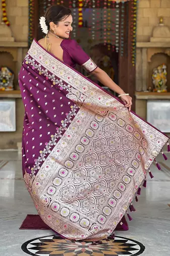 Wine elegant art silk woven saree with rich zari border