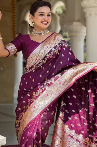 Wine elegant art silk woven saree with rich zari border