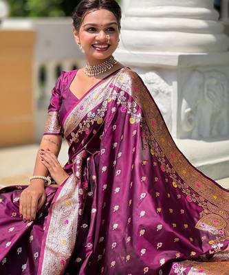 Wine elegant art silk woven saree with rich zari border 5