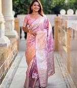 Pink elegant art silk woven saree with rich zari border
