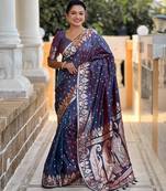 Dark blue elegant art silk woven saree with rich zari border