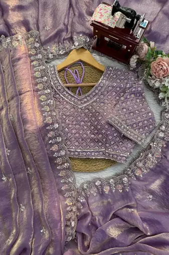 Lavender sequin beds work organza silk party wear saree