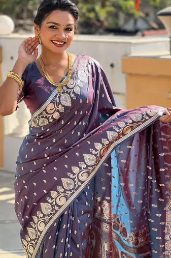 Dark blue elegant art silk woven saree with rich zari border