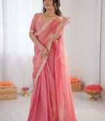Peach golden shaded fendy silk ready to wear saree