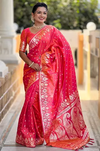 Pink elegant art silk woven saree with rich zari border