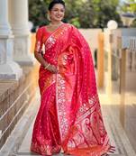 Pink elegant art silk woven saree with rich zari border