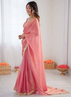 Peach golden shaded fendy silk ready to wear saree 4