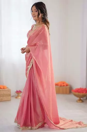 Peach golden shaded fendy silk ready to wear saree