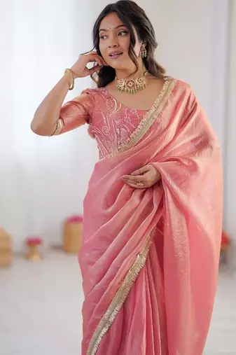 Peach golden shaded fendy silk ready to wear saree