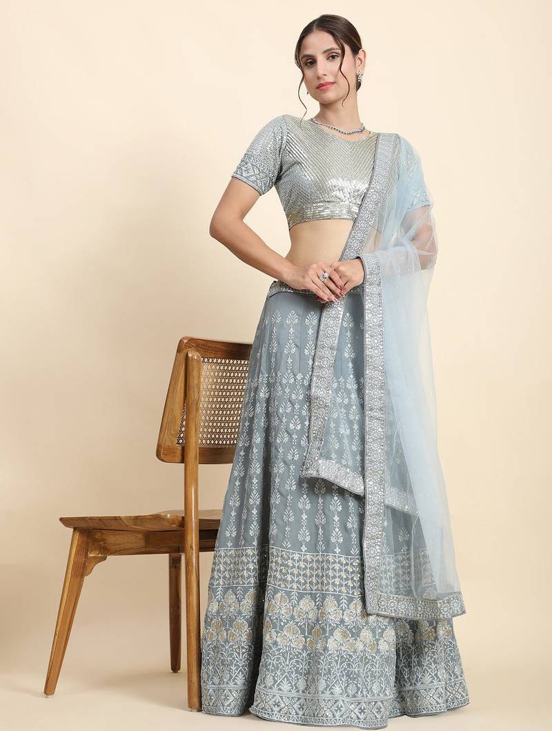 Premium Grey Festive FAUX GEORGETTE Lehenga with Dupatta