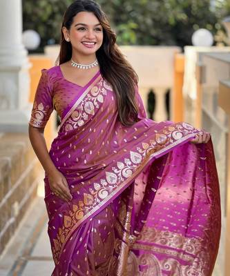 Onion pink elegant art silk woven saree with rich zari border 4
